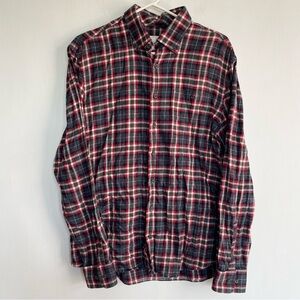 Johnnie O Flannel Men’s Button Down Gray Red White 100% Cotton Size M